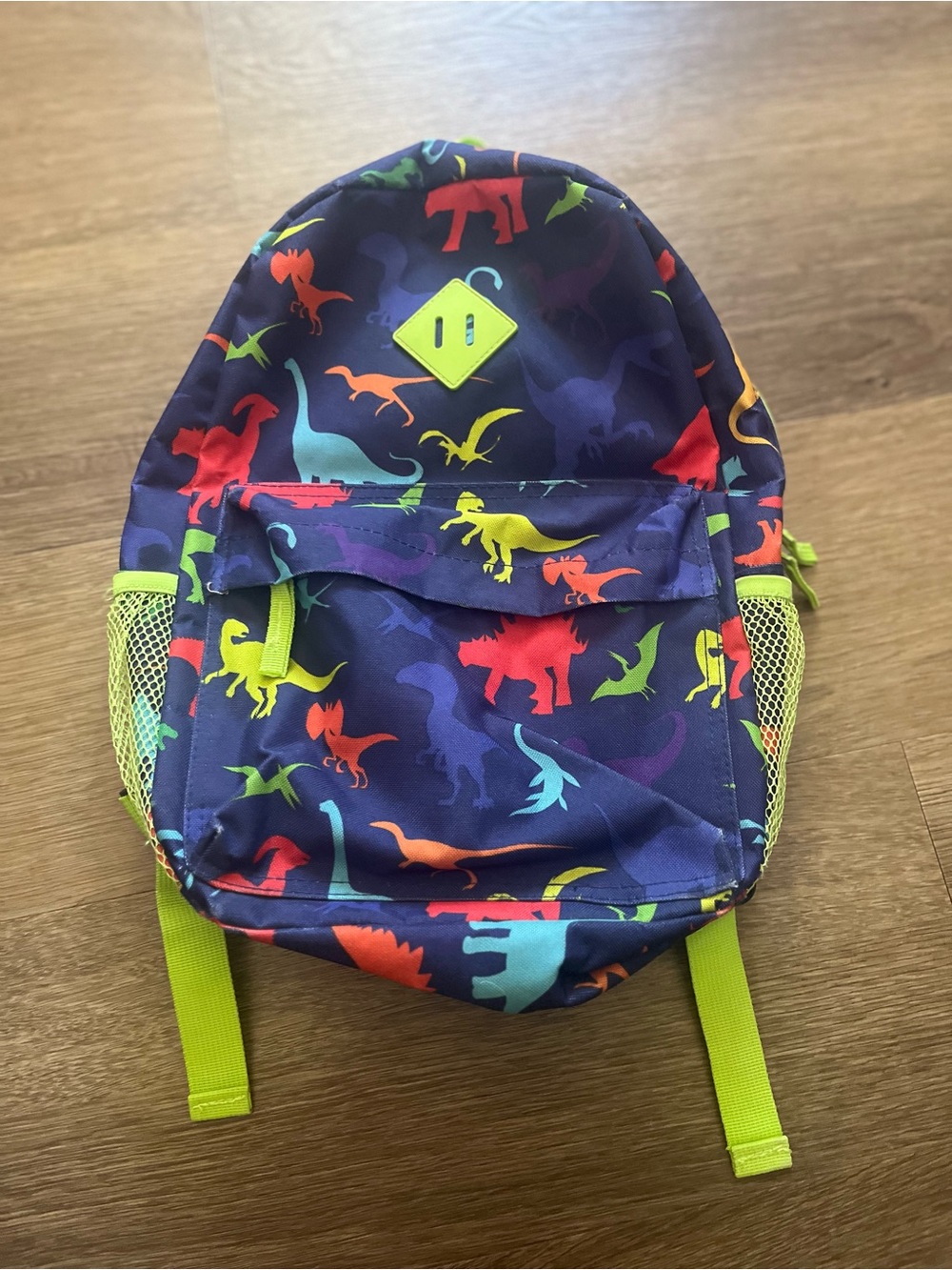 Kids Dinosaur Print Backpack - Neon Green Straps